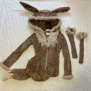 ✨NEW (NWT) Pokemon evee costplay cartoon fox zipper plush jumpsuit lingerie